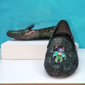 Tory Burch Iridescent Jeweled Beetle Loafers Leather/Man Made Upper Size 6.5M